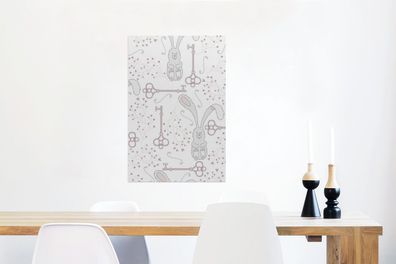 Glasbilder - 60x90 cm - Kaninchen - Rosa - Weiß - Muster (Gr. 60x90 cm)