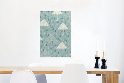 Glasbilder - 60x90 cm - Regenschirm - Muster - Blau (Gr. 60x90 cm)