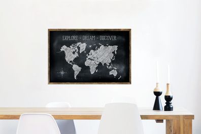 Glasbilder - 90x60 cm - Weltkarte - Kreidetafel - Zitat (Gr. 90x60 cm)