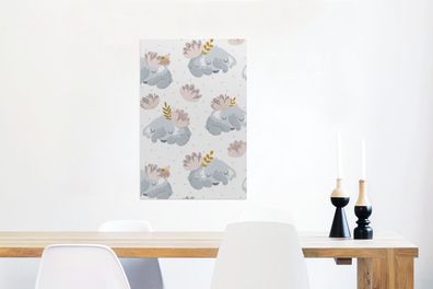 Glasbilder - 60x90 cm - Design - Elefant - Blumen (Gr. 60x90 cm)