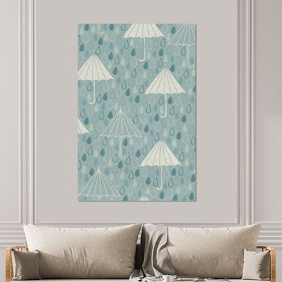 Glasbilder - 100x150 cm - Regenschirm - Muster - Blau (Gr. 100x150 cm)