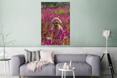 Glasbilder - 80x120 cm - Hund - Blumen - Lavendel - Frühling (Gr. 80x120 cm)