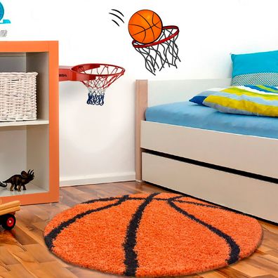 Wunderschöne Kinderteppich rund , Höhe 30 mm, Basketball Motiv