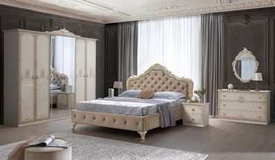 Schlafzimmer Set Adele 160x200cm, Kleiderschrank 6trg. in Beige / Grau