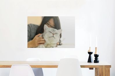 Glasbilder - 90x60 cm - Katze - Mann - Weiß (Gr. 90x60 cm)