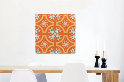 Glasbilder - 50x50 cm - Blumen - Rahmen - Orange - Muster (Gr. 50x50 cm)
