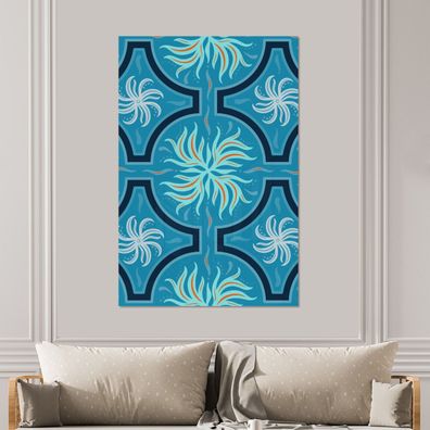 Glasbilder - 100x150 cm - Blumen - Blau - Muster (Gr. 100x150 cm)