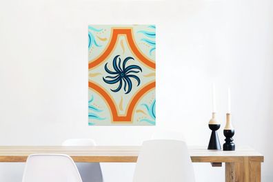 Glasbilder - 40x60 cm - Blume - Rahmen - Blau - Orange (Gr. 40x60 cm)