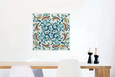 Glasbilder - 50x50 cm - Blütenblätter - Blau - Orange - Muster (Gr. 50x50 cm)