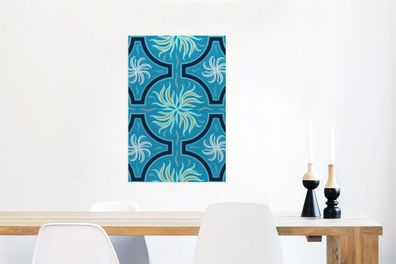 Glasbilder - 60x90 cm - Blumen - Blau - Muster (Gr. 60x90 cm)