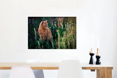 Glasbilder - 90x60 cm - Katze - Blumen - Mantel (Gr. 90x60 cm)