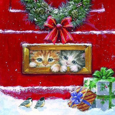 20 Servietten Weihnachten, Briefkastengespräch zweier Kätzchen 33x33 cm