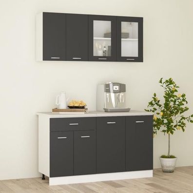 4-tlg. Küchenzeile mit Arbeitsplatte Grau Spanplatte