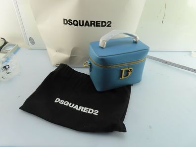 Dsquared Crossbody Statement Bag Beauty Case Tasche blau Leder NEU UVP 690, - EUR