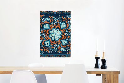Glasbilder - 40x60 cm - Vierblättriges Kleeblatt - Herzen - Blau - Orange