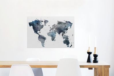 Glasbilder - 90x60 cm - Weltkarte - Aquarell - Abstrakt (Gr. 90x60 cm)