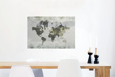Glasbilder - 90x60 cm - Weltkarte - Blumen - Gelb (Gr. 90x60 cm)