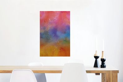 Glasbilder - 40x60 cm - Aquarell - Rosa - Blau - Orange (Gr. 40x60 cm)