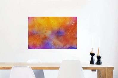 Glasbilder - 90x60 cm - Aquarell - Gelb - Lila - Orange (Gr. 90x60 cm)