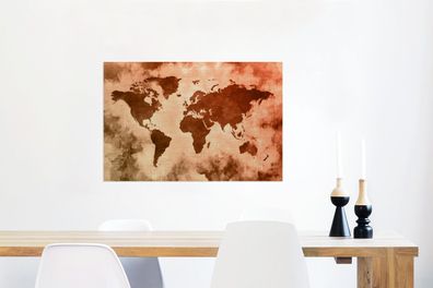Glasbilder - 90x60 cm - Weltkarte - Rot - Braun (Gr. 90x60 cm)