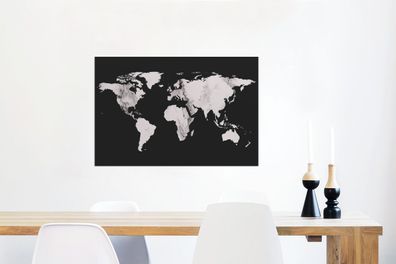 Glasbilder - 90x60 cm - Weltkarte - Marmor - Weiß (Gr. 90x60 cm)