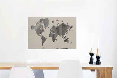 Glasbilder - 60x40 cm - Weltkarte - Beige - Schwarz - Weiß (Gr. 60x40 cm)