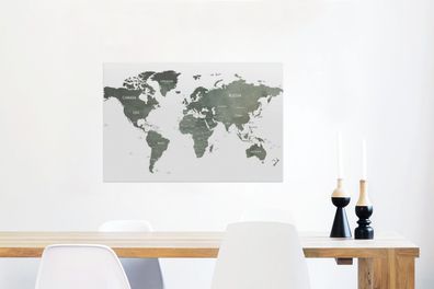 Glasbilder - 90x60 cm - Weltkarte - Aquarell - Grau (Gr. 90x60 cm)