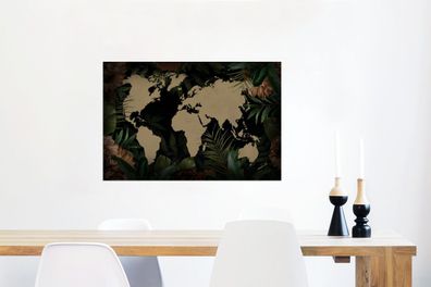 Glasbilder - 60x40 cm - Weltkarte - Blätter - Tropische Pflanzen (Gr. 60x40 cm)