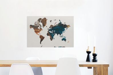 Glasbilder - 90x60 cm - Weltkarte - Blau - Farbe (Gr. 90x60 cm)