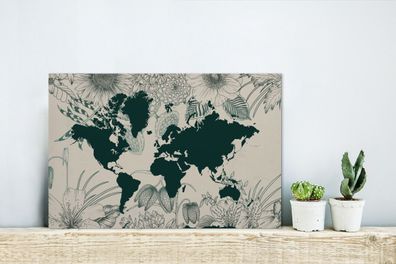 Glasbilder - 30x20 cm - Weltkarte - Blumen - Pflanzen (Gr. 30x20 cm)