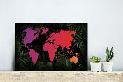 Glasbilder - 30x20 cm - Weltkarte - Farben - Pflanzen (Gr. 30x20 cm)