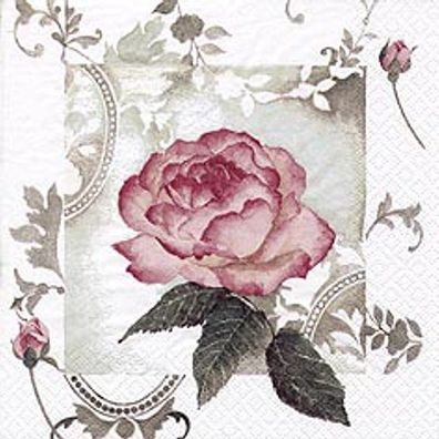20 Servietten, Bezaubernde Vintage Rose, Barock Rose 33x33 cm