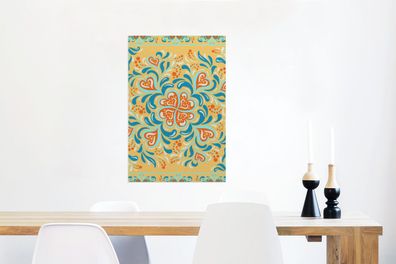 Glasbilder - 40x60 cm - Vierblättriges Kleeblatt - Herz - Orange - Gelb
