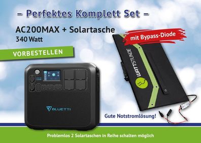 Bluetti AC200MAX Solar Powerstation Set inkl. Solartasche 340W mit Bypassdiode * Dis