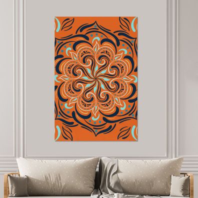 Glasbilder - 100x150 cm - Blume - Blätter - Orange - Muster (Gr. 100x150 cm)