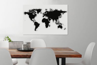 Leinwandbilder - 90x60 cm - Weltkarte - Schwarz - Weiß - Einfach (Gr. 90x60 cm)
