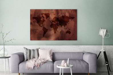Leinwandbilder - 140x90 cm - Weltkarte - Sepia - Textil (Gr. 140x90 cm)