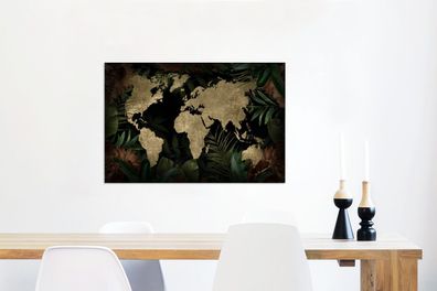Leinwandbilder - 90x60 cm - Weltkarte - Vintage - Pflanzen (Gr. 90x60 cm)
