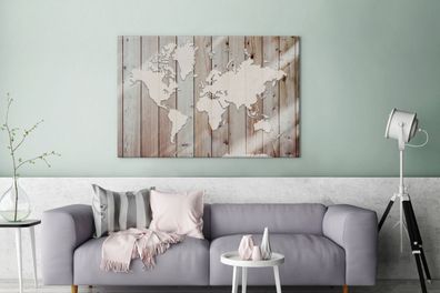 Leinwandbilder - 120x80 cm - Weltkarte - Holz - Einfach (Gr. 120x80 cm)