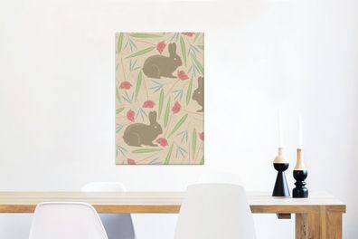 Leinwandbilder - 60x90 cm - Kaninchen - Mohn - Muster (Gr. 60x90 cm)