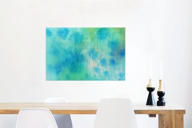 Glasbilder - 60x40 cm - Aquarell - Grün - Weiß - Blau (Gr. 60x40 cm)