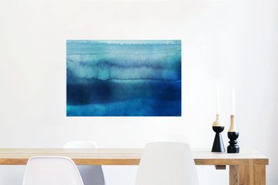 Glasbilder - 60x40 cm - Aquarell - Blau - Streifen - Abstrakt (Gr. 60x40 cm)
