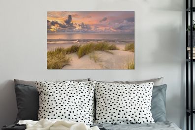 Leinwandbilder - 60x40 cm - Feuriger Sonnenuntergang über dem Strand von Nes auf Amel
