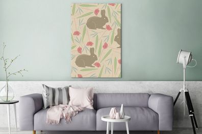 Leinwandbilder - 80x120 cm - Kaninchen - Mohn - Muster (Gr. 80x120 cm)