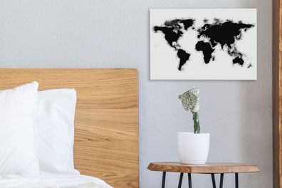 Leinwandbilder - 30x20 cm - Weltkarte - Schwarz - Weiß - Einfach (Gr. 30x20 cm)