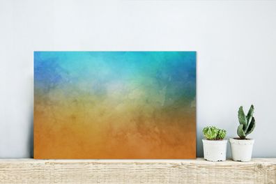 Glasbilder - 30x20 cm - Aquarell - Orange - Blau - Abstrakt (Gr. 30x20 cm)