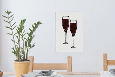 Leinwandbilder - 20x30 cm - Wein - Zeichnung - Zwei Weingläser - Gefüllt - Bild