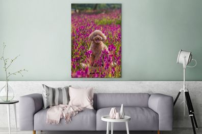 Leinwandbilder - 80x120 cm - Hund - Blumen - Lavendel - Frühling (Gr. 80x120 cm)