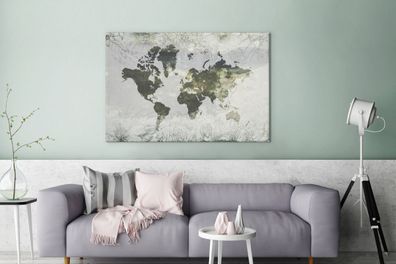 Leinwandbilder - 140x90 cm - Weltkarte - Blumen - Gelb (Gr. 140x90 cm)