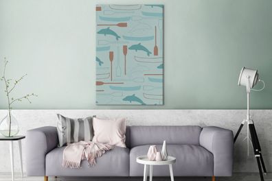 Leinwandbilder - 80x120 cm - Kanu - Delphin - Muster (Gr. 80x120 cm)
